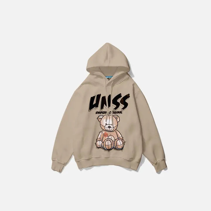 Devil bear casual hoodie from y2k streetwear collection - champagne / s - hoodie