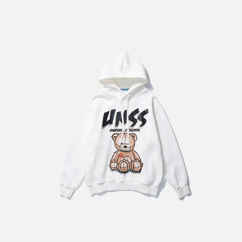 Devil bear casual hoodie from y2k streetwear collection - white / s - hoodie