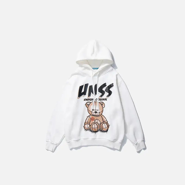 Devil bear casual hoodie from y2k streetwear collection - white / s - hoodie