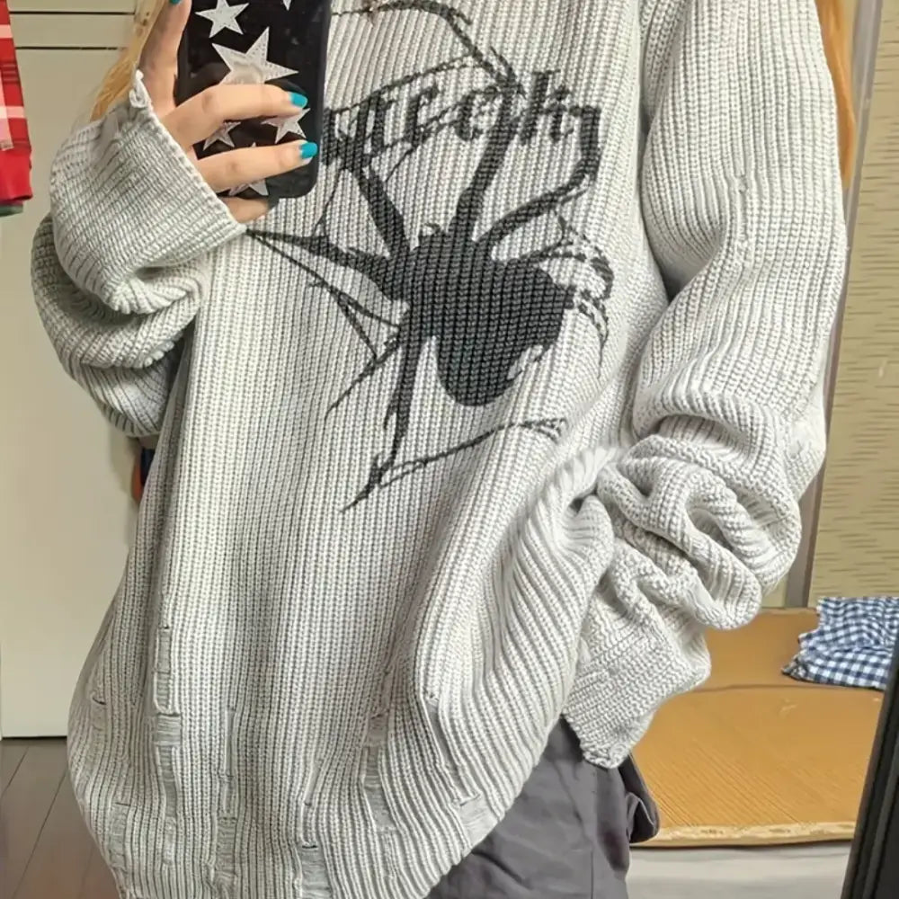 Devil spider sweater in y2k wool for urban fashion enthusiasts