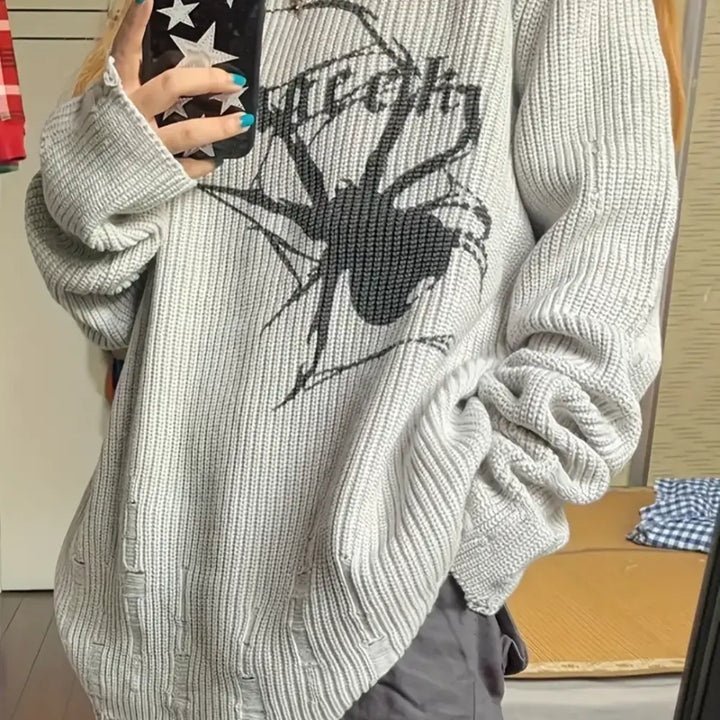 Devil spider sweater in y2k wool for urban fashion enthusiasts