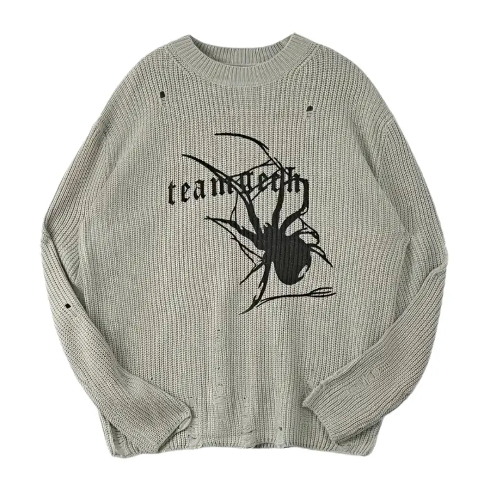 Devil spider sweater in y2k wool for urban fashion enthusiasts - hellgrau / s