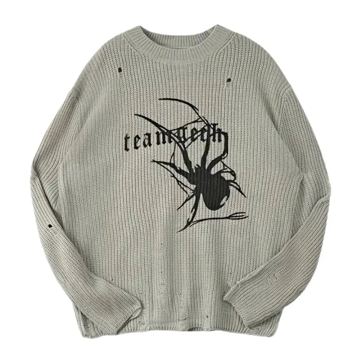 Devil spider sweater in y2k wool for urban fashion enthusiasts - hellgrau / s