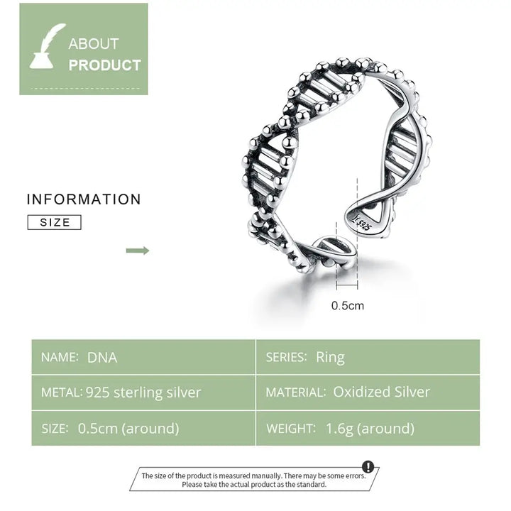 Dna y2k 925 sterling silver open adjustable ring design - rings