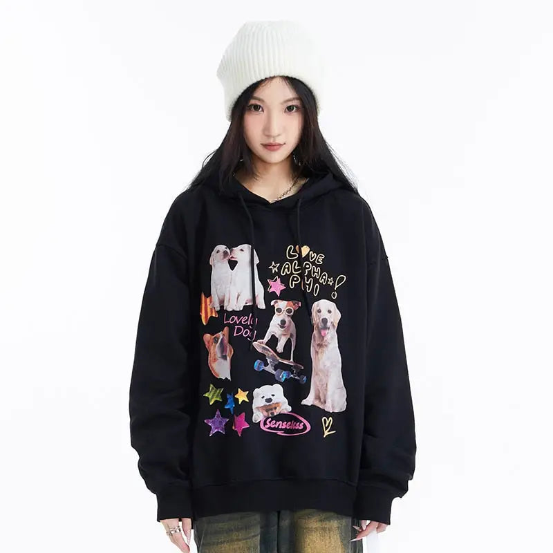 Dog pictures oversized hoodie for comfort and style - hoodies