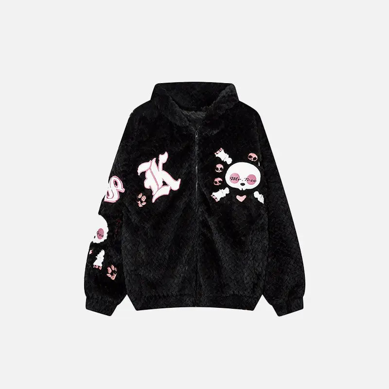 Plush doll print oversized hoodie for y2k style and cozy comfort - black / m - hoodies