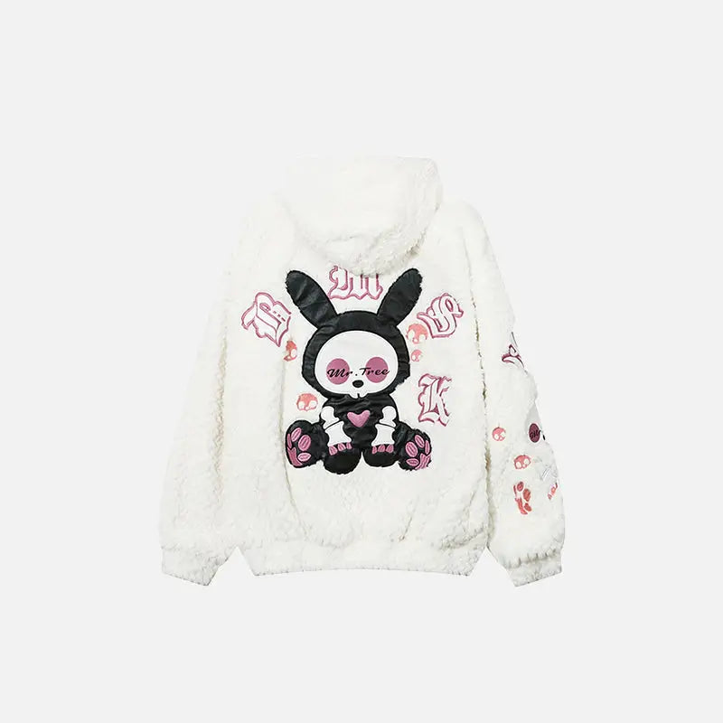 Plush doll print oversized hoodie for y2k style and cozy comfort - hoodies