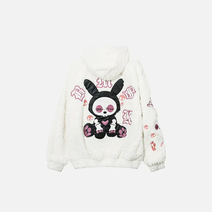 Plush doll print oversized hoodie for y2k style and cozy comfort - hoodies