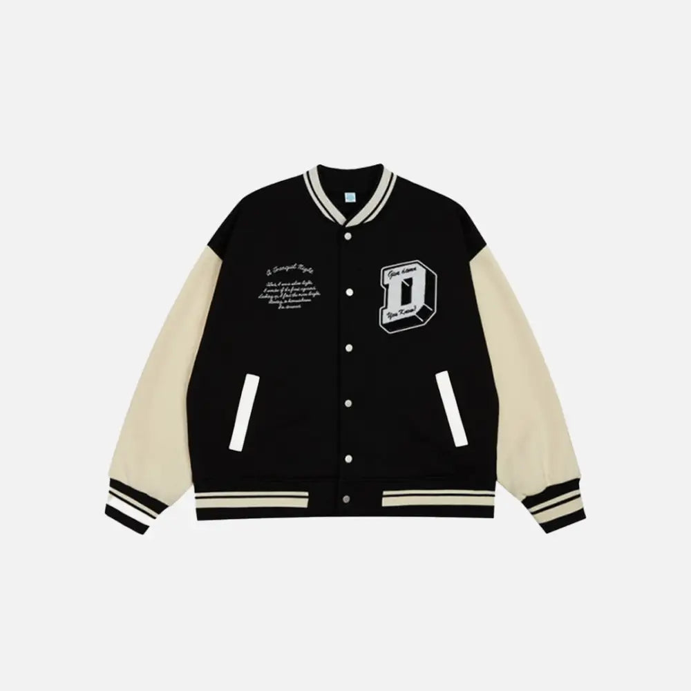 Y2k don’t care varsity jacket for streetwear enthusiasts - black / s - varsity jackets
