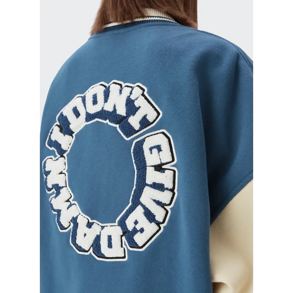Y2k don’t care varsity jacket for streetwear enthusiasts - varsity jackets