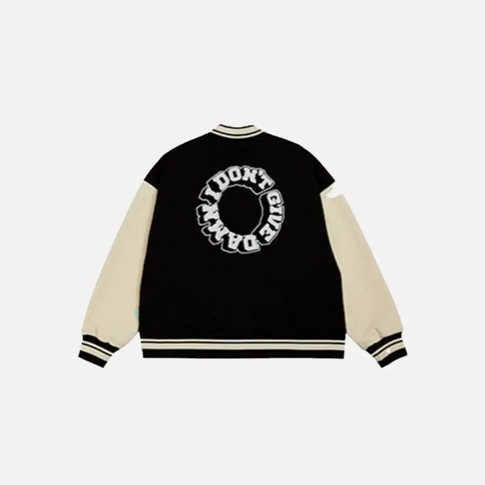 Y2k don’t care varsity jacket for streetwear enthusiasts - varsity jackets