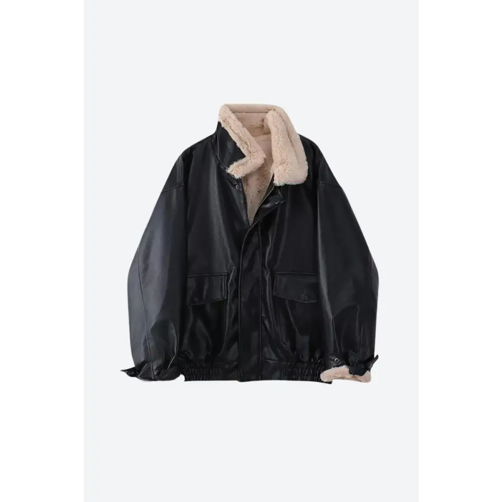 Faux leather jacket with fur and button fastening