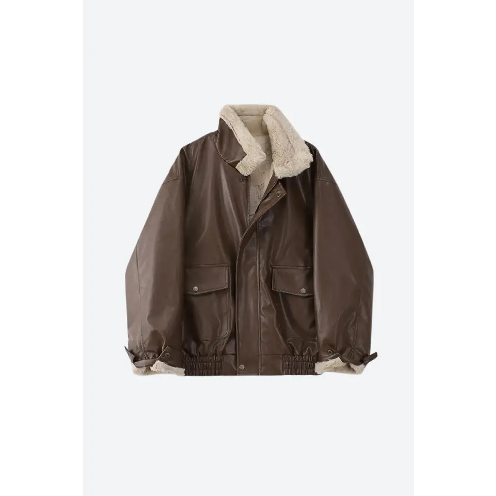 Faux leather jacket with fur and button fastening