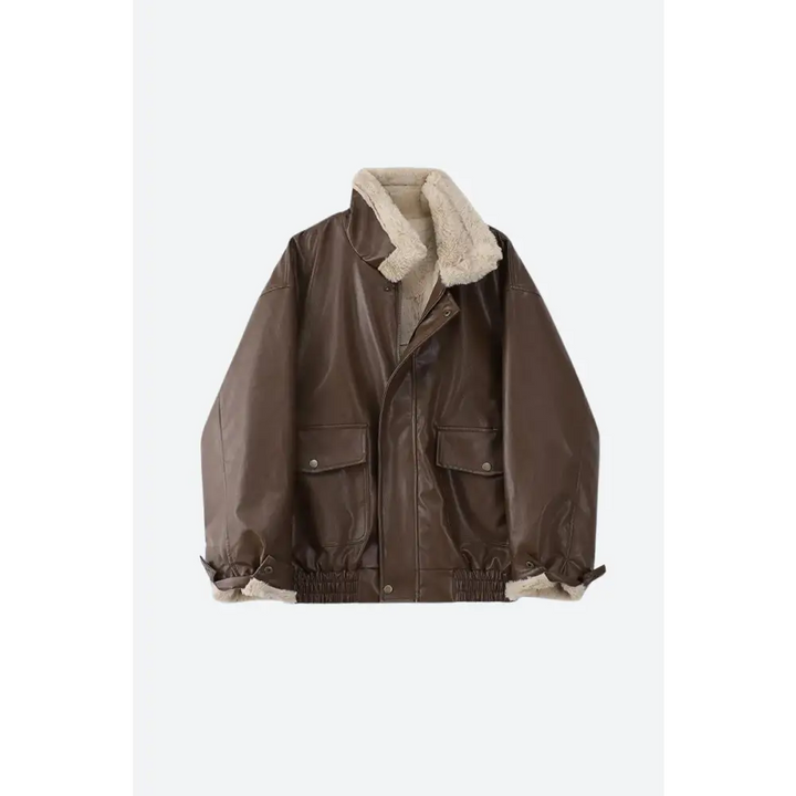 Faux leather jacket with fur and button fastening