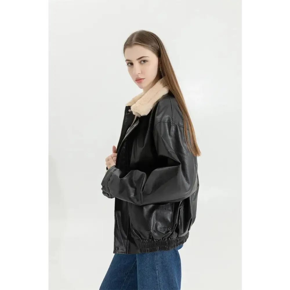Faux leather jacket with fur and button fastening