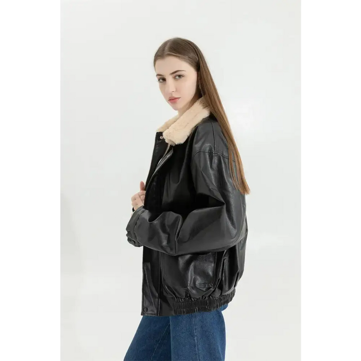 Faux leather jacket with fur and button fastening