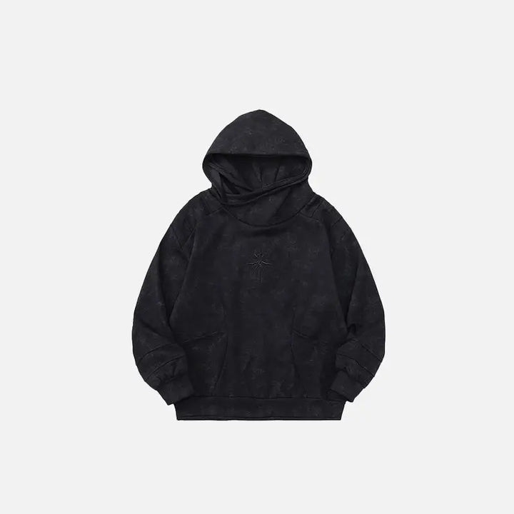 Double embroidered gothic hoodie from y2k streetwear collection - black / m - hoodies
