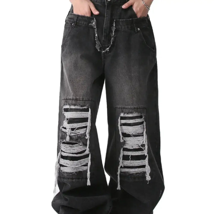 Double ripped gray washed y2k baggy jeans for urban fashion enthusiasts