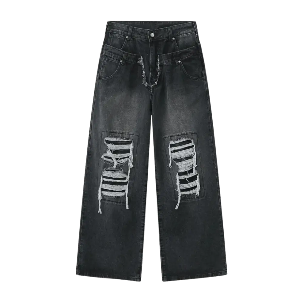 Double ripped gray washed y2k baggy jeans for urban fashion enthusiasts - grey / s