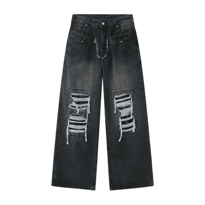 Double ripped gray washed y2k baggy jeans for urban fashion enthusiasts - grey / s