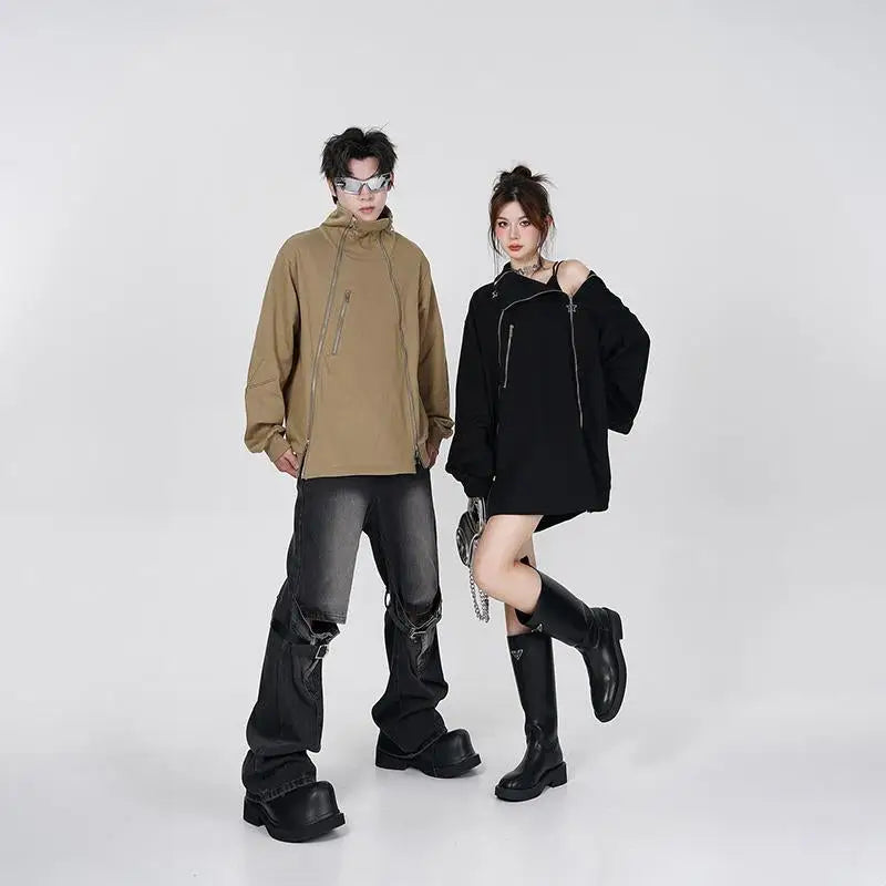 Y2k stand-up collar jacket in luxury polyester for comfortable fit - sweater