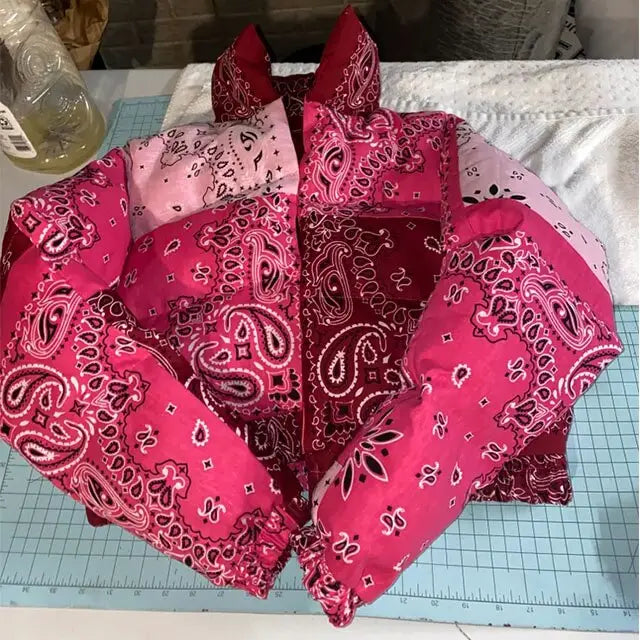 Y2k style bandana down jacket with hood - warm and modern - red / s