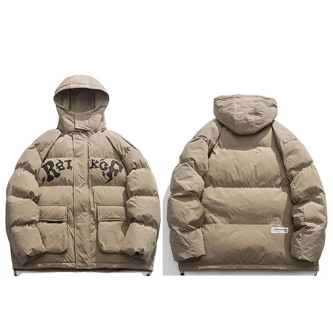 Drill y2k style down jacket - colorful and warm - beige / m