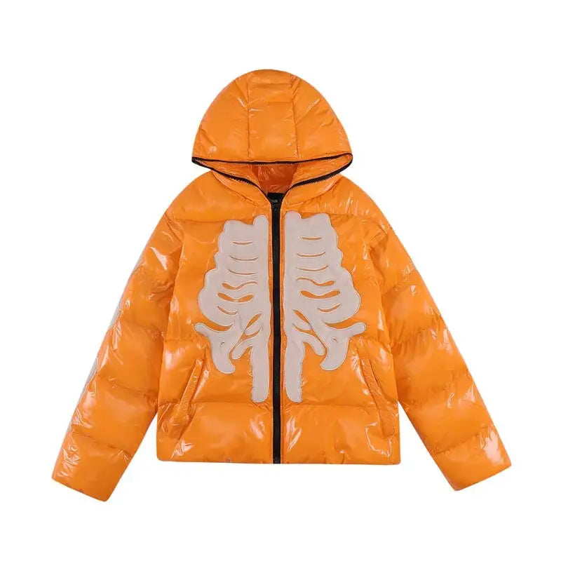 Y2k skeleton down jacket – trendy streetwear coat - orange / m