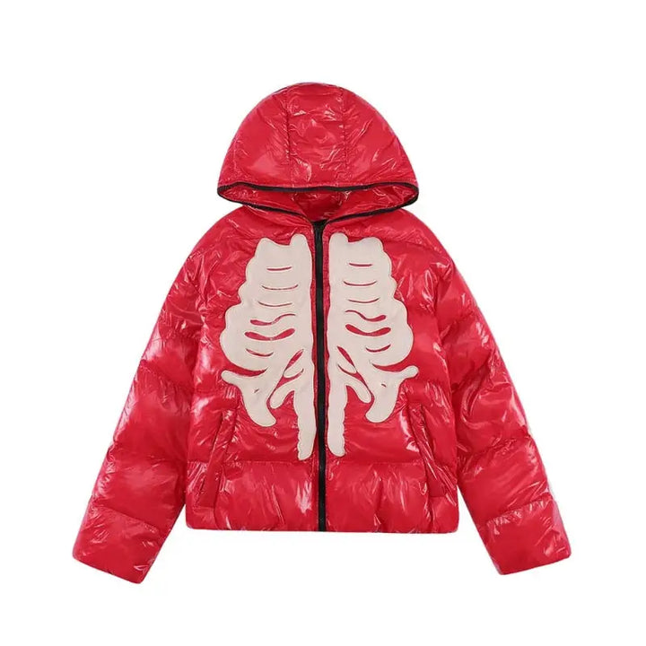 Y2k skeleton down jacket – trendy streetwear coat - red / m