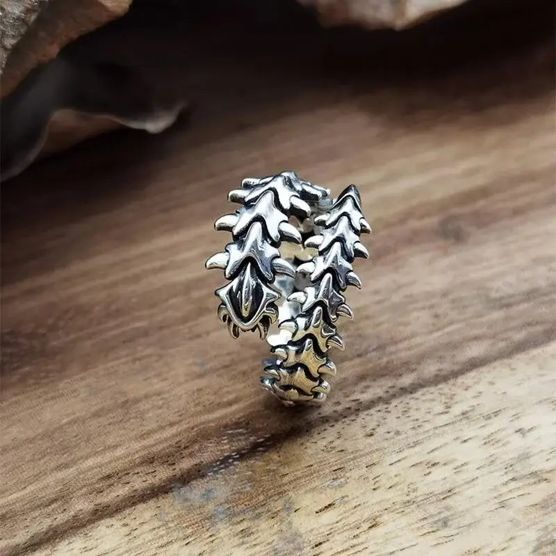 Retro dragon skeleton ring for a bold wardrobe statement - silver / adjustable - rings