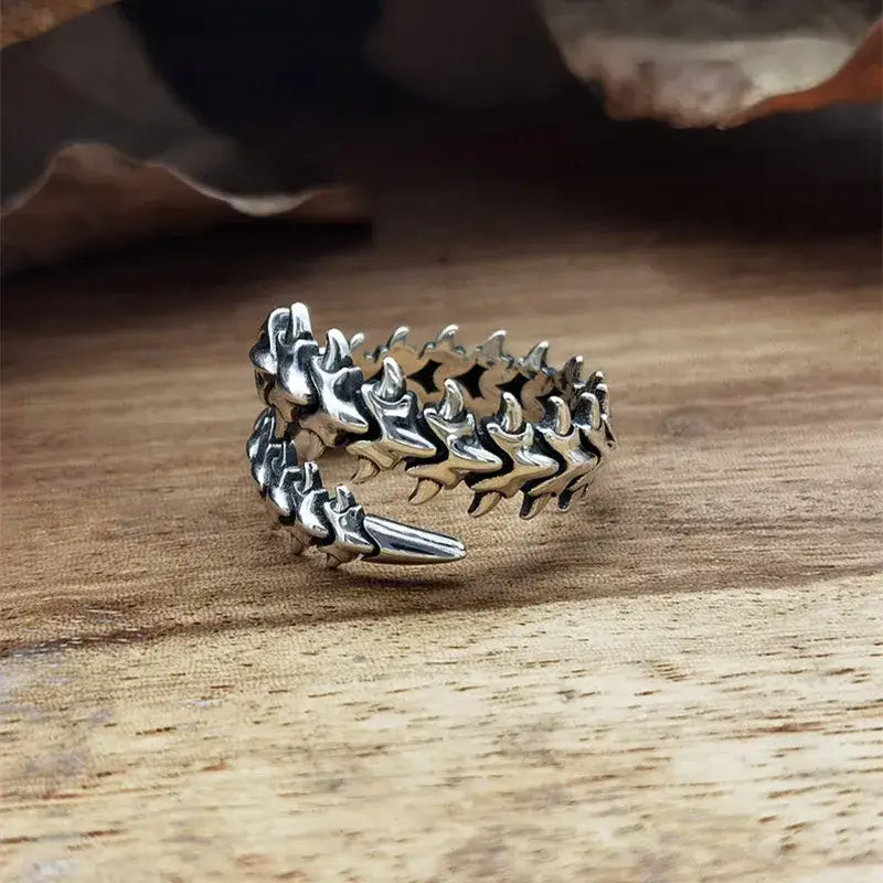 Retro dragon skeleton ring for a bold wardrobe statement - silver / adjustable - rings