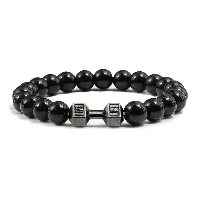 Y2k dumbbell volcanic necklace with high quality stone - bright black
