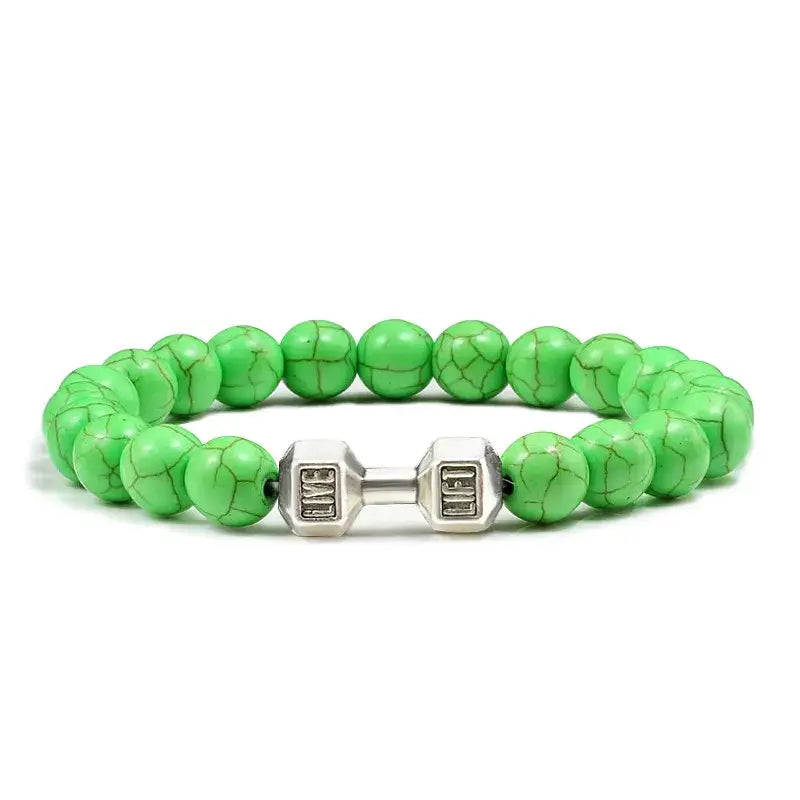 Y2k dumbbell volcanic necklace with high quality stone - green sliver color