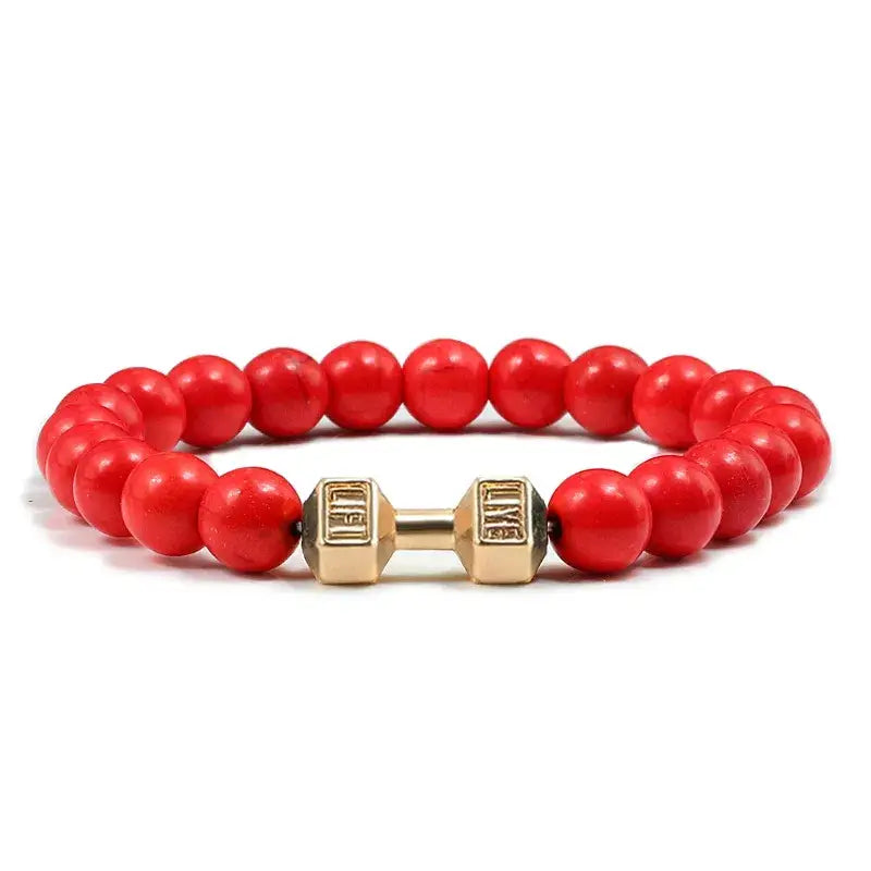 Y2k dumbbell volcanic necklace with high quality stone - red gold color