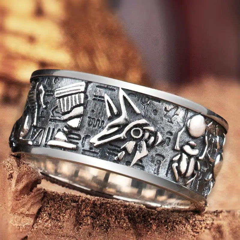 Retro silver ring inspired by egyptian gods’ magnificent beauty - 56mm. - rings