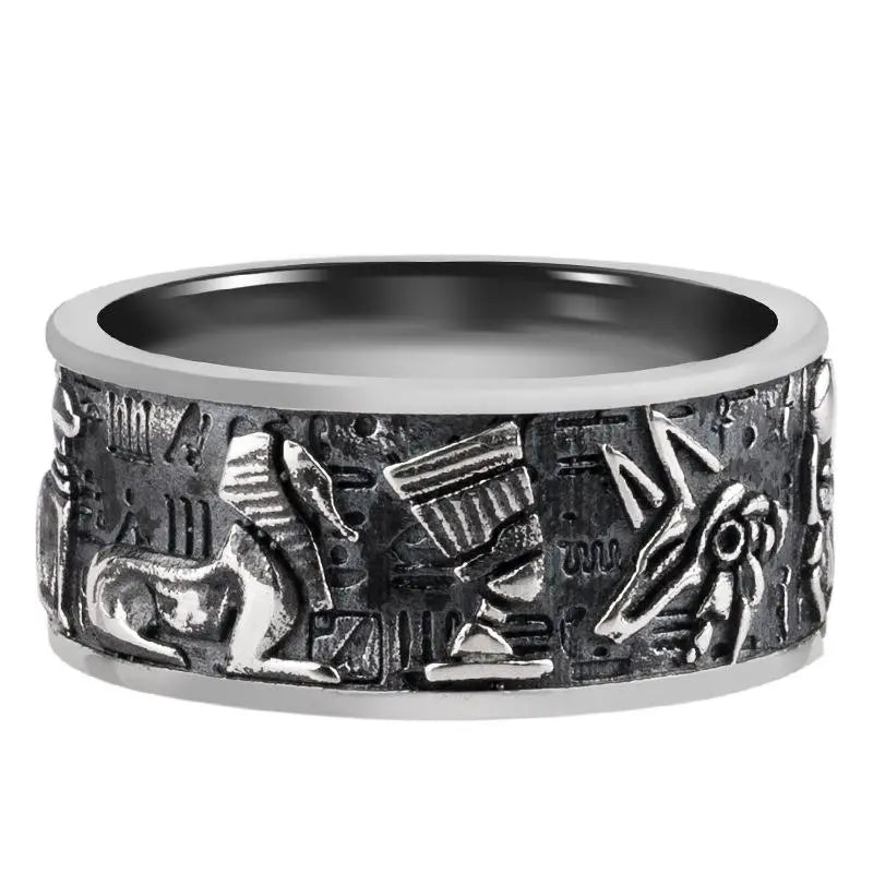 Retro silver ring inspired by egyptian gods’ magnificent beauty - rings