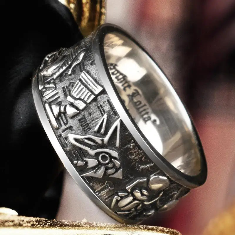 Retro silver ring inspired by egyptian gods’ magnificent beauty - rings