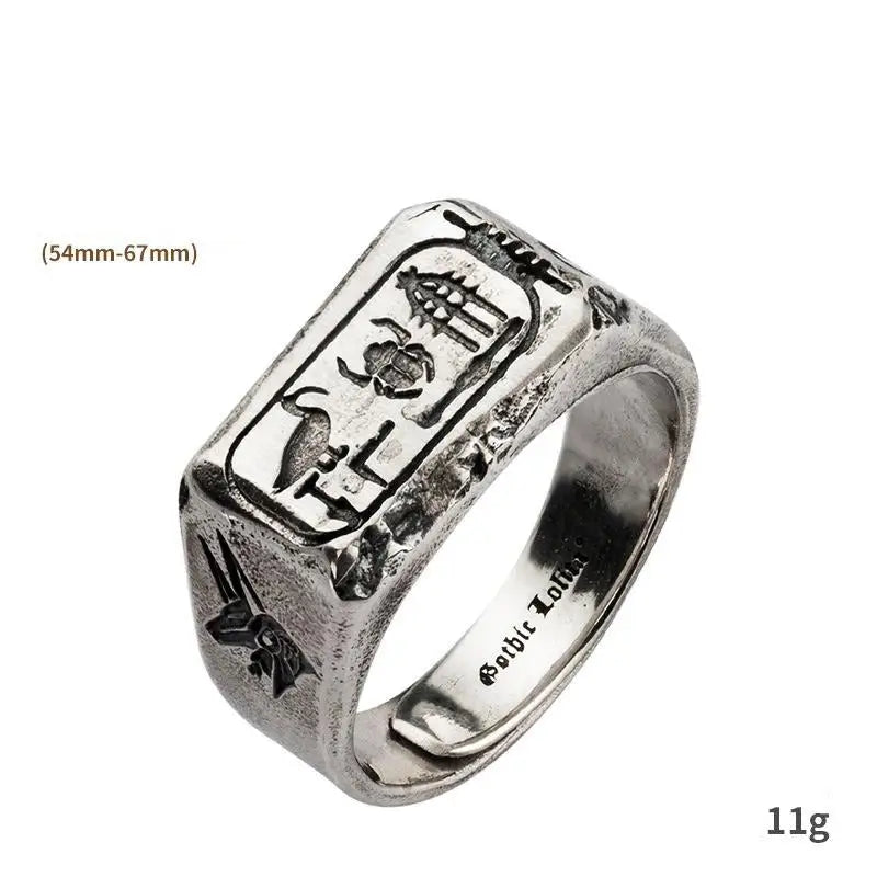 Elegant anubis signet ring in premium silver for pharaoh enthusiasts - opening can be adjusted to fit 7-12 yards - rings