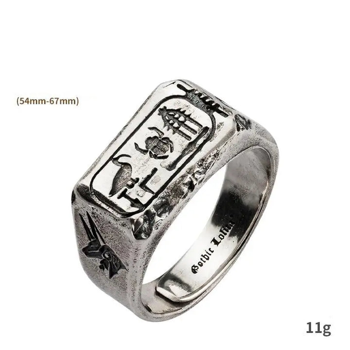 Elegant anubis signet ring in premium silver for pharaoh enthusiasts - opening can be adjusted to fit 7-12 yards - rings