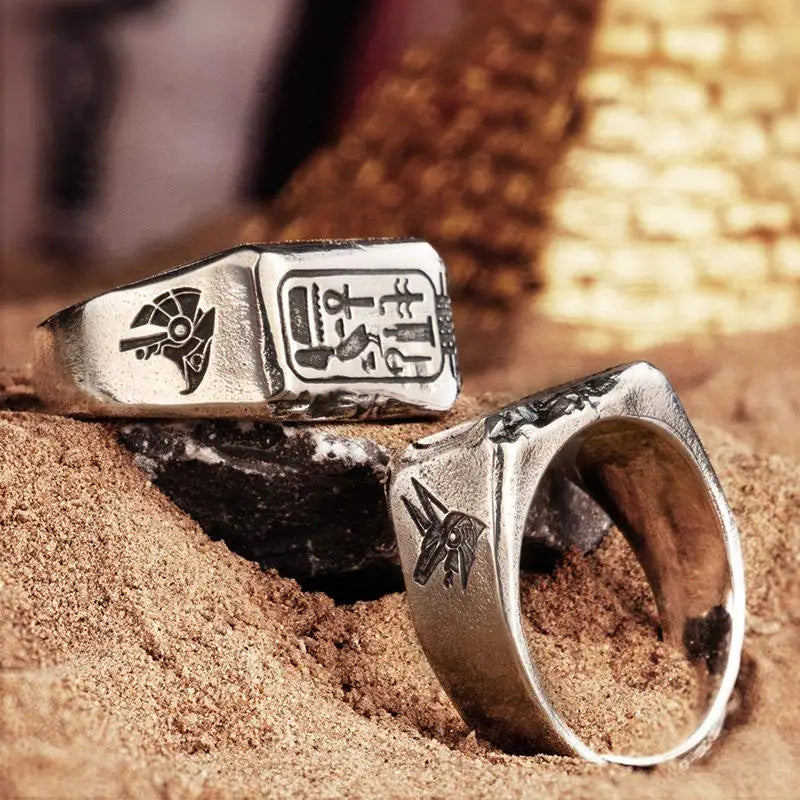 Elegant anubis signet ring in premium silver for pharaoh enthusiasts - rings
