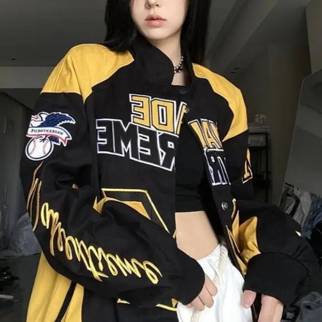 Customizable y2k style embroidered running jacket