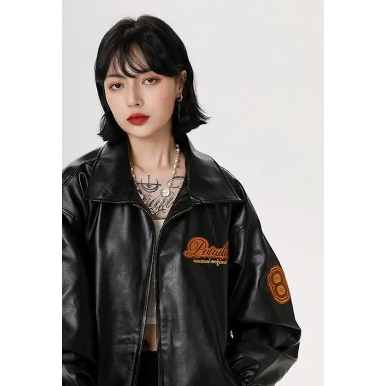 Embroidered y2k leather jacket for stylish comfort - jackets