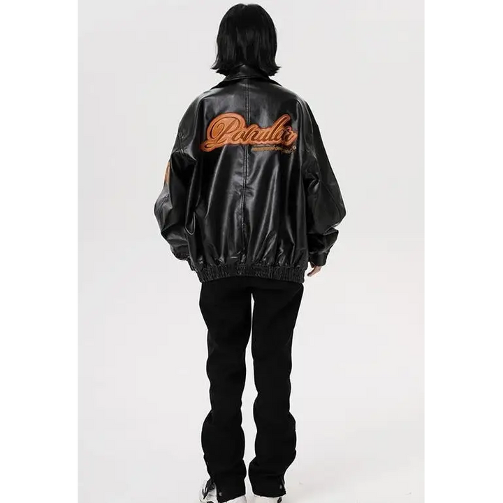 Embroidered y2k leather jacket for stylish comfort - jackets