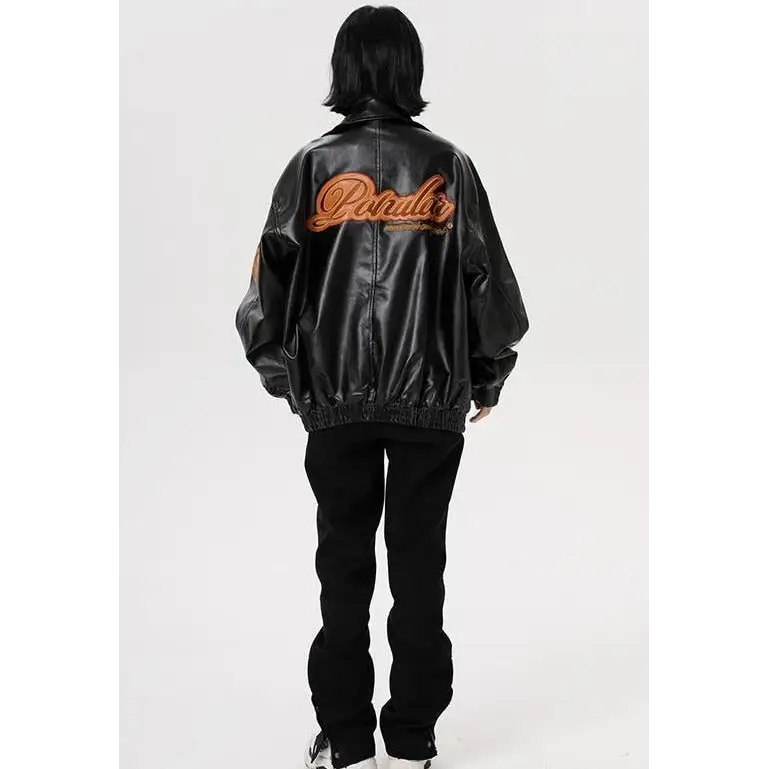 Embroidered y2k leather jacket for stylish comfort - jackets