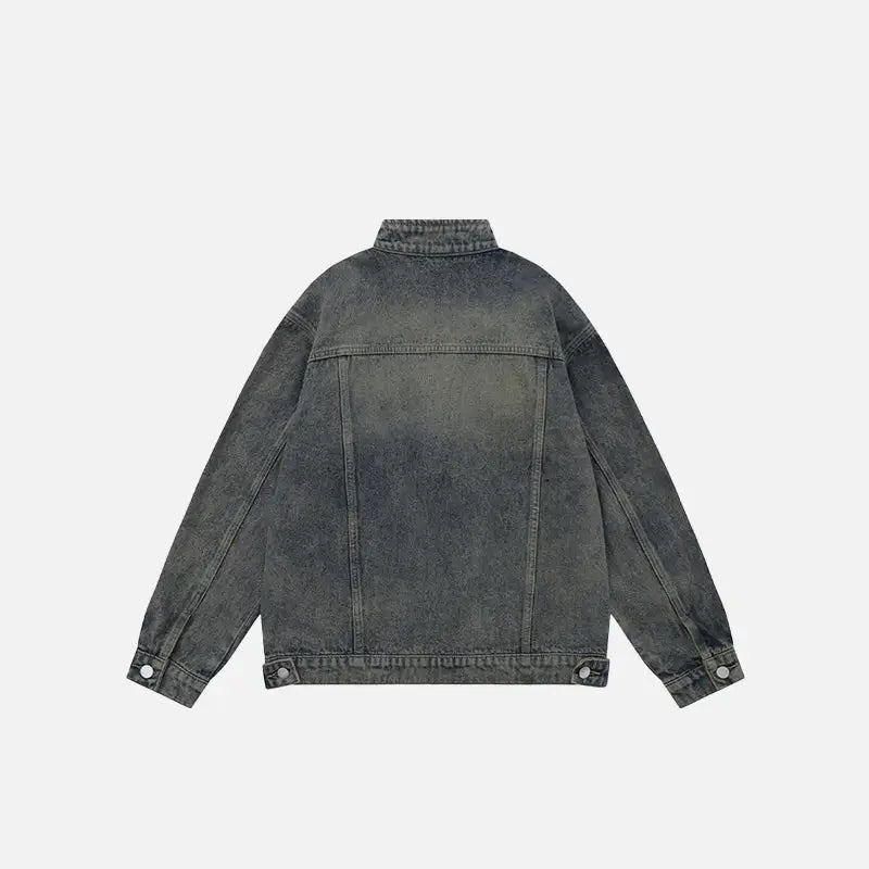Y2k pleated denim jacket with letter embroidery for a stylish look