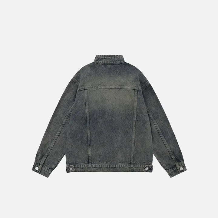 Y2k pleated denim jacket with letter embroidery for a stylish look