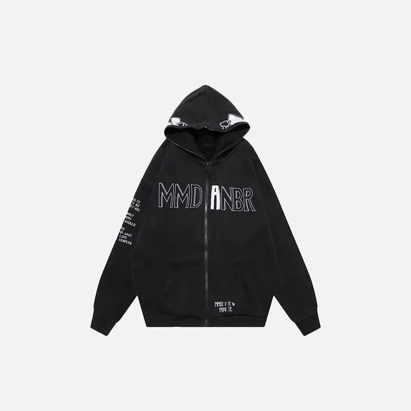 Embroidered letter print zip hoodie for comfort and style - black / m - hoodies