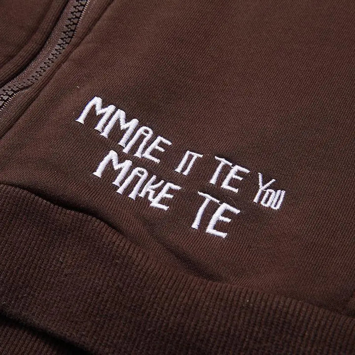 Embroidered letter print zip hoodie for comfort and style - hoodies