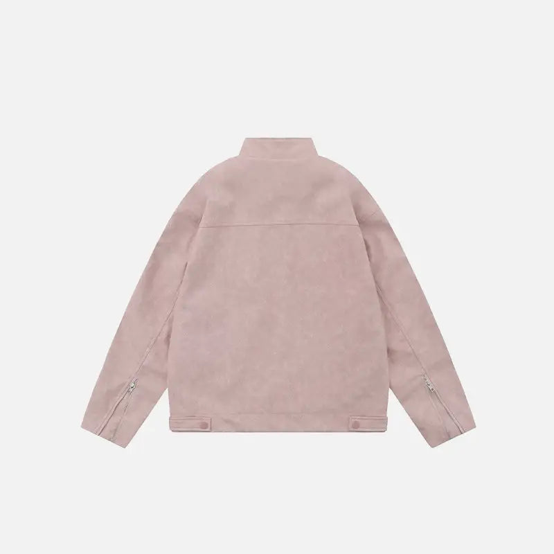 Embroidered striped sleeve leather jacket in y2k style - jackets