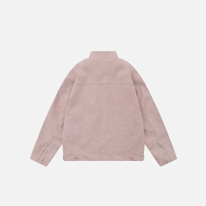 Embroidered striped sleeve leather jacket in y2k style - jackets